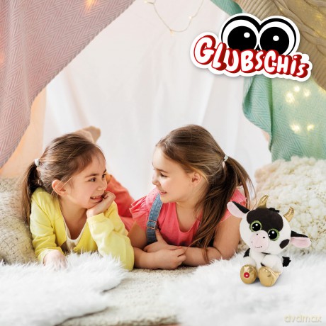 NICI 47668 Esel Original - Glubschis Cow Moolon 25cm - Stuffed Animal with Big, Glittery Eyes - Fluffy Soft Cuddly Toy Lovers, White, 25 cm