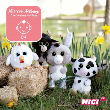 NICI 47668 Esel Original - Glubschis Cow Moolon 25cm - Stuffed Animal with Big, Glittery Eyes - Fluffy Soft Cuddly Toy Lovers, White, 25 cm