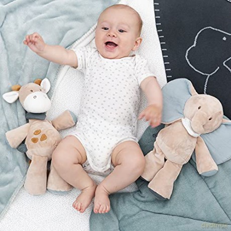 Nattou Plush Soft Toy, Stuffed Animal, Cuddly Companion, Promotes Motor Skills, Machine Washable, Extra Soft Cotton/Polyester, PETA-Approved Vegan, (Axel and Luna Collection) Axel the Elephant, 30 cm