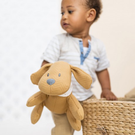 Nattou Plush Soft Toy, Stuffed Animal, Cuddly Companion, Promotes Motor Skills, Machine Washable, Extra Soft Cotton/Polyester, PETA-Approved Vegan, Jacquard, Charlie Dog, Caramel, 30 cm