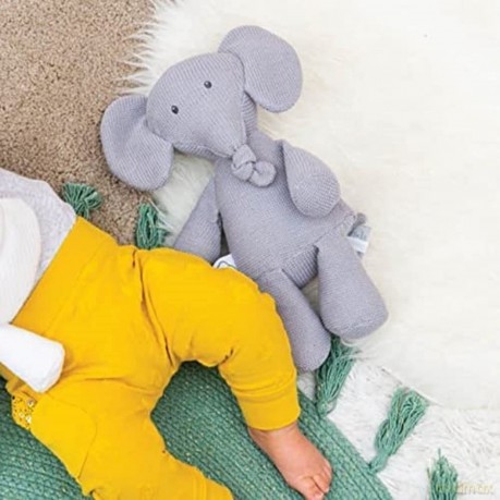 Nattou Plush Soft Toy, Stuffed Animal, Cuddly Companion, Promotes Motor Skills, Machine Washable, Extra Soft Cotton/Polyester, PETA-Approved Vegan, Jacquard, Tembo Elephant, Light Grey, 30 cm