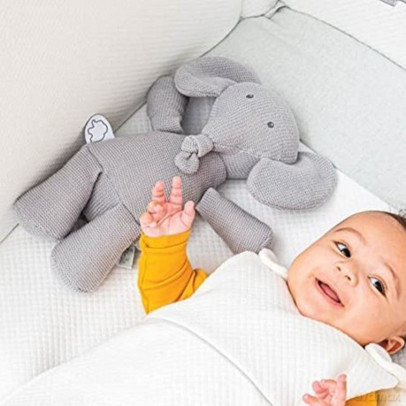 Nattou Plush Soft Toy, Stuffed Animal, Cuddly Companion, Promotes Motor Skills, Machine Washable, Extra Soft Cotton/Polyester, PETA-Approved Vegan, Jacquard, Tembo Elephant, Light Grey, 30 cm