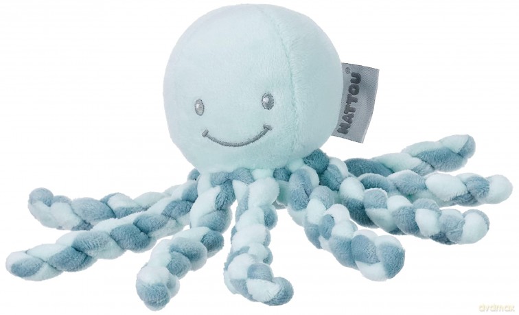 Nattou Plush Soft Toy, Stuffed Animal, Cuddly Companion, Umbilical Cord Design Reassures Baby, Machine Washable, 100 Percent Soft Polyester, PETA-Approved Vegan, Lapidou Octopus, Mint Green, 25 cm