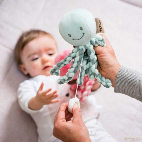 Nattou Plush Soft Toy, Stuffed Animal, Cuddly Companion, Umbilical Cord Design Reassures Baby, Machine Washable, 100 Percent Soft Polyester, PETA-Approved Vegan, Lapidou Octopus, Mint Green, 25 cm