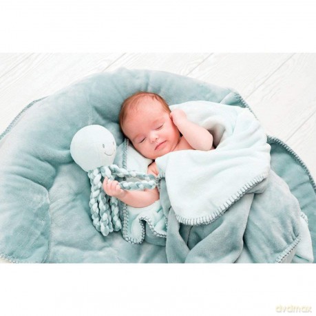 Nattou Plush Soft Toy, Stuffed Animal, Cuddly Companion, Umbilical Cord Design Reassures Baby, Machine Washable, 100 Percent Soft Polyester, PETA-Approved Vegan, Lapidou Octopus, Mint Green, 25 cm