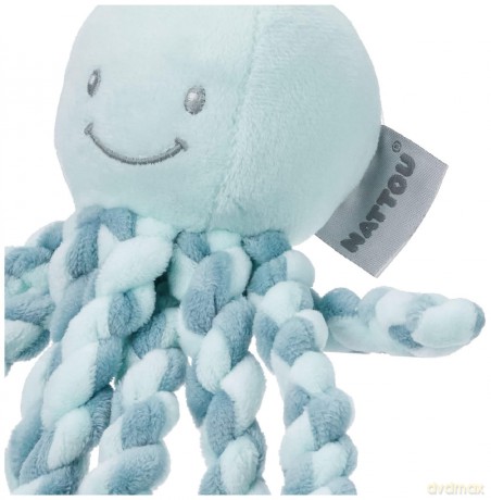 Nattou Plush Soft Toy, Stuffed Animal, Cuddly Companion, Umbilical Cord Design Reassures Baby, Machine Washable, 100 Percent Soft Polyester, PETA-Approved Vegan, Lapidou Octopus, Mint Green, 25 cm