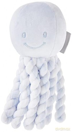 Nattou Plush Soft Toy, Stuffed Animal, Cuddly Companion, Umbilical Cord Design Reassures Baby, Machine Washable, 100 Percent Super Polyester, PETA-Approved Vegan, 25 cm, Lapidou Octopus, Light Blue
