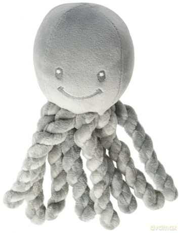 Nattou Plush Soft Toy, Stuffed Animal, Cuddly Companion, Umbilical Cord Design Reassures Baby, Machine Washable, 100 Percent Super Soft Polyester, PETA-Approved Vegan, Lapidou Octopus, Grey, 25 cm