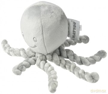 Nattou Plush Soft Toy, Stuffed Animal, Cuddly Companion, Umbilical Cord Design Reassures Baby, Machine Washable, 100 Percent Super Soft Polyester, PETA-Approved Vegan, Lapidou Octopus, Grey, 25 cm