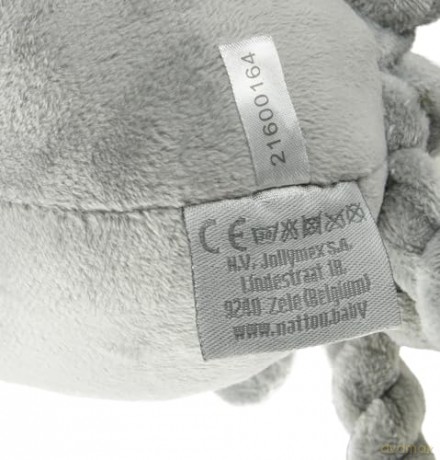 Nattou Plush Soft Toy, Stuffed Animal, Cuddly Companion, Umbilical Cord Design Reassures Baby, Machine Washable, 100 Percent Super Soft Polyester, PETA-Approved Vegan, Lapidou Octopus, Grey, 25 cm