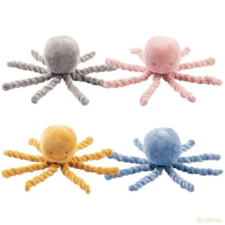 Nattou Plush Soft Toy, Stuffed Animal, Cuddly Companion, Umbilical Cord Design Reassures Baby, Machine Washable, 100 Percent Super Soft Polyester, PETA-Approved Vegan, Lapidou Octopus, Grey, 25 cm