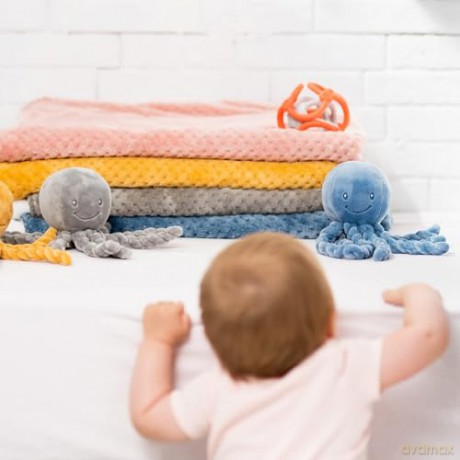 Nattou Plush Soft Toy, Stuffed Animal, Cuddly Companion, Umbilical Cord Design Reassures Baby, Machine Washable, 100 Percent Super Soft Polyester, PETA-Approved Vegan, Lapidou Octopus, Grey, 25 cm