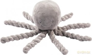 Nattou Plush Soft Toy, Stuffed Animal, Cuddly Companion, Umbilical Cord Design Reassures Baby, Machine Washable, 100 Percent Super Soft Polyester, PETA-Approved Vegan, Lapidou Octopus, Grey, 25 cm
