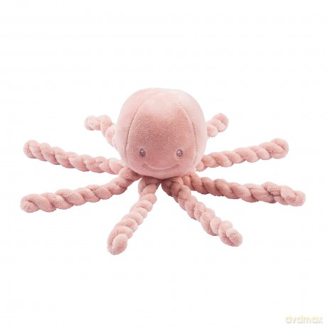 Nattou Plush Soft Toy, Stuffed Animal, Cuddly Companion, Umbilical Cord Design Reassures Baby, Machine Washable, 100 Percent Super Soft Polyester, PETA-Approved Vegan, Lapidou Octopus, Old Pink, 25 cm