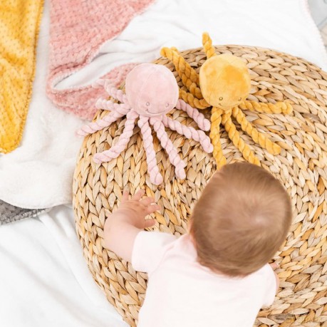 Nattou Plush Soft Toy, Stuffed Animal, Cuddly Companion, Umbilical Cord Design Reassures Baby, Machine Washable, 100 Percent Super Soft Polyester, PETA-Approved Vegan, Lapidou Octopus, Old Pink, 25 cm