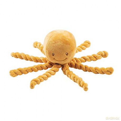 Nattou Plush Soft Toy, Stuffed Animal, Cuddly Companion, Umbilical Cord Design Reassures Baby, Machine Washable, 100 Percent Super Soft Polyester, PETA-Approved Vegan, Lapidou Octopus, Yellow, 25 cm