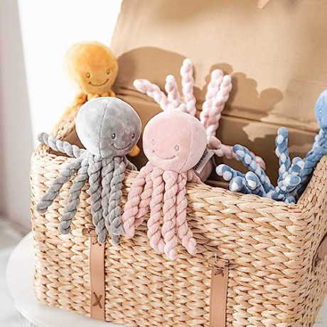 Nattou Plush Soft Toy, Stuffed Animal, Cuddly Companion, Umbilical Cord Design Reassures Baby, Machine Washable, 100 Percent Super Soft Polyester, PETA-Approved Vegan, Lapidou Octopus, Yellow, 25 cm