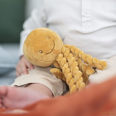 Nattou Plush Soft Toy, Stuffed Animal, Cuddly Companion, Umbilical Cord Design Reassures Baby, Machine Washable, 100 Percent Super Soft Polyester, PETA-Approved Vegan, Lapidou Octopus, Yellow, 25 cm