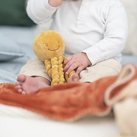 Nattou Plush Soft Toy, Stuffed Animal, Cuddly Companion, Umbilical Cord Design Reassures Baby, Machine Washable, 100 Percent Super Soft Polyester, PETA-Approved Vegan, Lapidou Octopus, Yellow, 25 cm