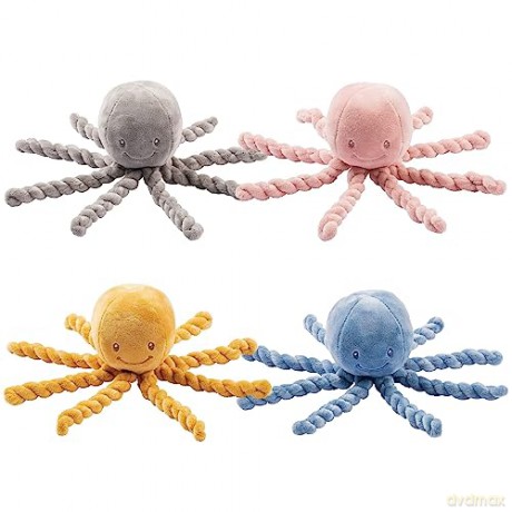 Nattou Plush Soft Toy, Stuffed Animal, Cuddly Companion, Umbilical Cord Design Reassures Baby, Machine Washable, 100 Percent Super Soft Polyester, PETA-Approved Vegan, Lapidou Octopus, Yellow, 25 cm