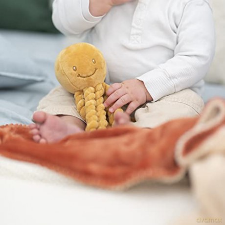 Nattou Plush Soft Toy, Stuffed Animal, Cuddly Companion, Umbilical Cord Design Reassures Baby, Machine Washable, 100 Percent Super Soft Polyester, PETA-Approved Vegan, Lapidou Octopus, Yellow, 25 cm