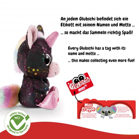 Nici 46316 galaxy Cuddy Soft Toy Glubschis Unicorn Vita-Mi 15cm, Black/Multi-Coloured Polka Dots