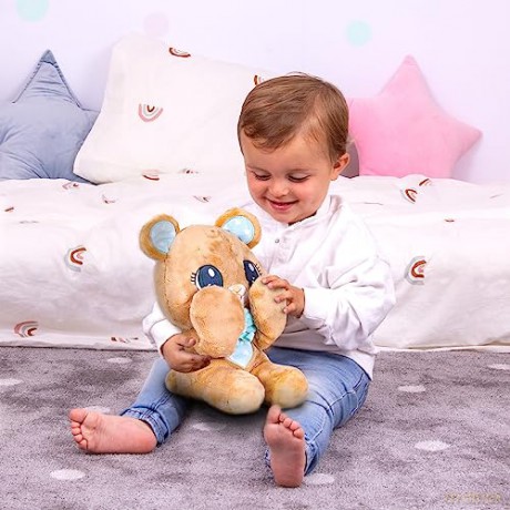 PEEKAPETS Brown teddy bear | Fun and Soft Plush that moves its Arms when you squeeze its Tummy - Toy gift for babies and children
