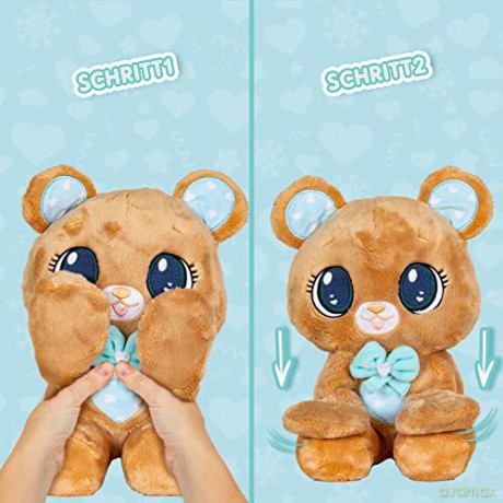 PEEKAPETS Brown teddy bear | Fun and Soft Plush that moves its Arms when you squeeze its Tummy - Toy gift for babies and children