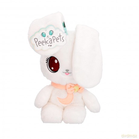 PEEKAPETS White Bunny | Funny, sweet and soft Plush toy that wiggles its ears when you Squeeze her tummy - Ideal fluffy gift for babies and children up to 4 Years