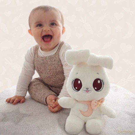 PEEKAPETS White Bunny | Funny, sweet and soft Plush toy that wiggles its ears when you Squeeze her tummy - Ideal fluffy gift for babies and children up to 4 Years