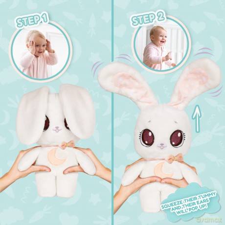 PEEKAPETS White Bunny | Funny, sweet and soft Plush toy that wiggles its ears when you Squeeze her tummy - Ideal fluffy gift for babies and children up to 4 Years