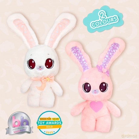 PEEKAPETS White Bunny | Funny, sweet and soft Plush toy that wiggles its ears when you Squeeze her tummy - Ideal fluffy gift for babies and children up to 4 Years