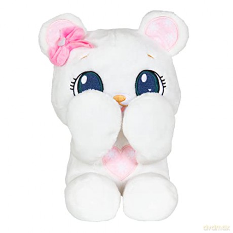 PEEKAPETS White teddy bear | Fun and Soft Plush that moves its Arms when you squeeze its Tummy - Toy gift for babies and children