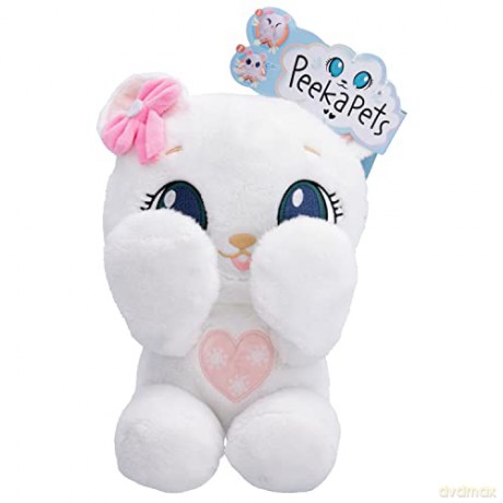 PEEKAPETS White teddy bear | Fun and Soft Plush that moves its Arms when you squeeze its Tummy - Toy gift for babies and children