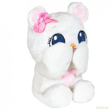 PEEKAPETS White teddy bear | Fun and Soft Plush that moves its Arms when you squeeze its Tummy - Toy gift for babies and children