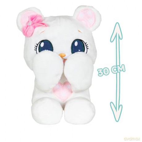 PEEKAPETS White teddy bear | Fun and Soft Plush that moves its Arms when you squeeze its Tummy - Toy gift for babies and children