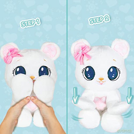PEEKAPETS White teddy bear | Fun and Soft Plush that moves its Arms when you squeeze its Tummy - Toy gift for babies and children