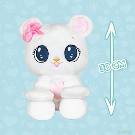 PEEKAPETS White teddy bear | Fun and Soft Plush that moves its Arms when you squeeze its Tummy - Toy gift for babies and children