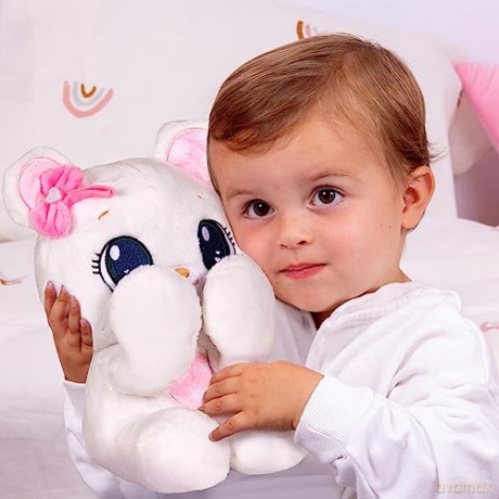 PEEKAPETS White teddy bear | Fun and Soft Plush that moves its Arms when you squeeze its Tummy - Toy gift for babies and children