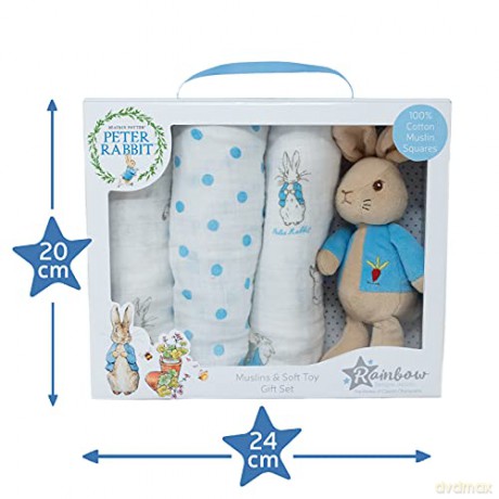 Peter Rabbit Gift Set - Unisex Beatrix Potter Soft Toy and Muslin Set
