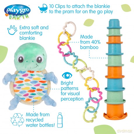 Playgro Plush Cuddly Toy Soft Toy Gift Set ECO Turtle Made from Recycled Water Bottles