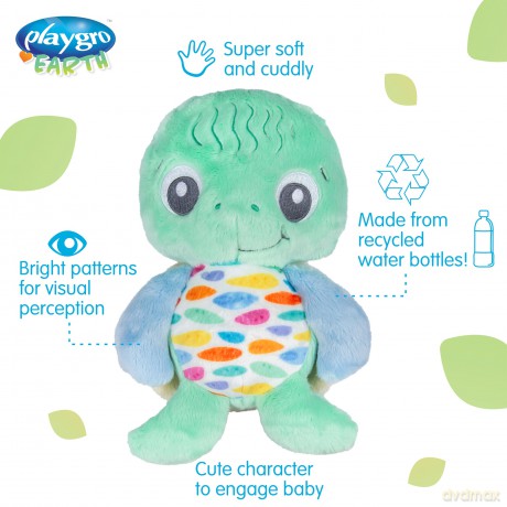 Playgro Plush Cuddly Toy Stuffed Animal ECO Turtle Made from Recycled Water Bottles Extra Soft