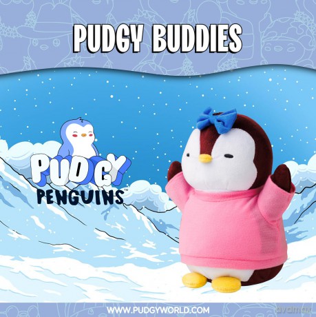 Pudgy Penguins Plush Buddy with Blue Bow Toy From Pudgy World| 20cm Plush Buddy with Blue Bow Soft Toy | Super Soft And Cuddly Pudgy Penguins Toys | Soft Toys For Fans Of Cute Things