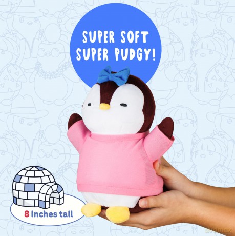 Pudgy Penguins Plush Buddy with Blue Bow Toy From Pudgy World| 20cm Plush Buddy with Blue Bow Soft Toy | Super Soft And Cuddly Pudgy Penguins Toys | Soft Toys For Fans Of Cute Things