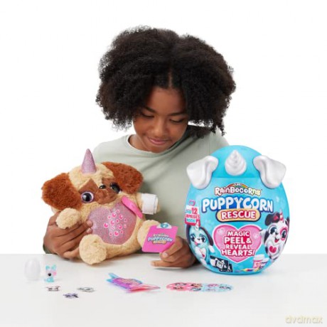 Rainbocorns 9261G Puppycorn Rescue, 12 Surprises, Stickers, Syringe Slime Heart,Puppy Plush Pet Collectible, Single, Husky (Miss T), 9.06 x 7.87 x 11.02 inches