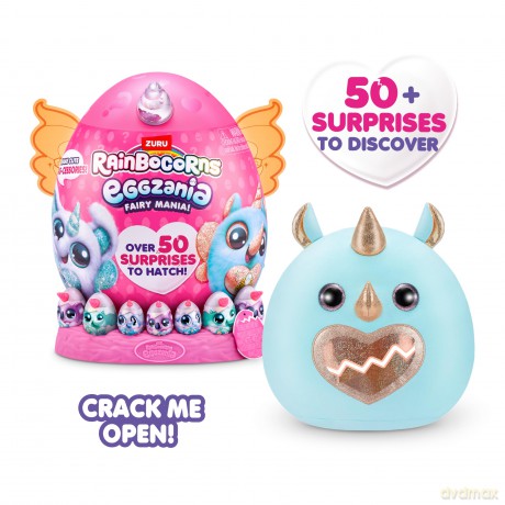 Rainbocorns Eggzania Fairy Mania Rhino (Flossiana) by ZURU, Plush Toy, Collectible Plush, Surprise Eggs, Wearable Accessories, Toys for Girls (Rhino)