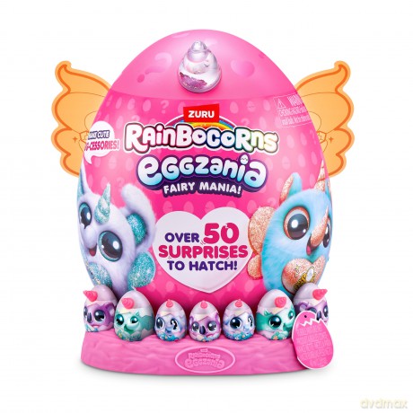 Rainbocorns Eggzania Fairy Mania Rhino (Flossiana) by ZURU, Plush Toy, Collectible Plush, Surprise Eggs, Wearable Accessories, Toys for Girls (Rhino)
