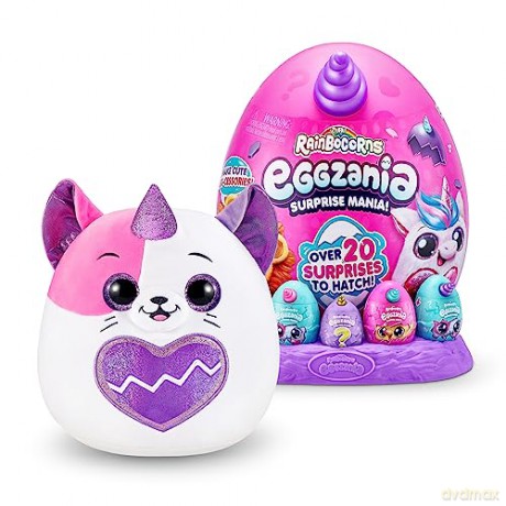 Rainbocorns Eggzania Surprise Mania Trixie the Kitten - Collectible Plush - Over 20 Surprises Inside, 28 cm, Cuddle Plush Stuffed Animal, Rings, Bracelets, Stickers, Wearable Accessories (Kitten)