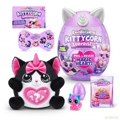 Rainbocorns Kittycorn Surprise Series 2, Lucky the Black Cat - Collectible Plush - 10 Surprises to Unbox, Peel and Reveal Heart, stickers, Ages 3+ (Black Cat)