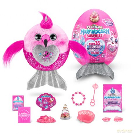 Rainbocorns Mermaidcorn Series 7 Jewel the Flamingo - Collectible Plush - Mermaid Surprises, Cuddle Plush Stuffed Animal, Stickers (Flamingo)